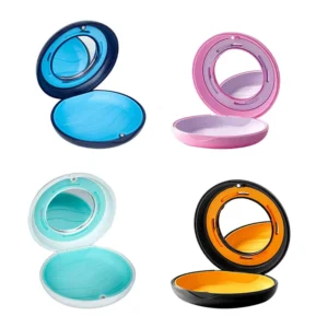 OEM Custom Logo Color Silicone Pad Mirror for Retainers Round Dental Case Magnetic Closure Switchable Vents Plastic Material