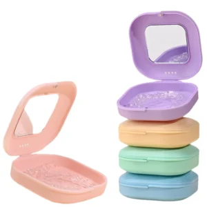 OEM Denture Box with Mirror equipped Braces Box Ventilated Retainer Invisible Braces Remover