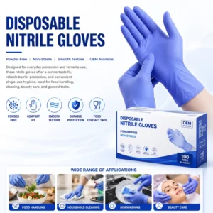 OEM Disposable Nitrile Gloves Powder Free Non-Sterile Smooth Texture 100 Pack