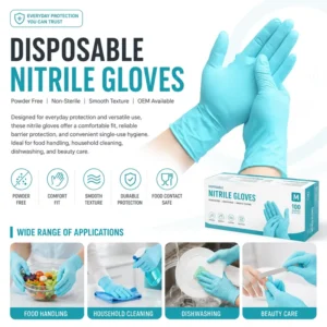 OEM Disposable Nitrile Gloves Powder Free Non Sterile Smooth Texture 100 Pack Customizable Food Grade Factory Direct