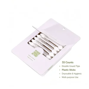 OEM Manufacturer Supply Double Gourd Head Cotton Bud 55pcs Plastic Stick Cotton Swabs With Blister Card Packed