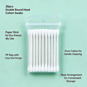 OEM ODM 20Pcs Cotton Bud Paper Stick Cotton Swab with PP Bag for Daily Use Multifunctional Ear Care Cleaning