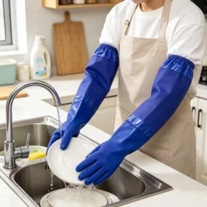 OEM ODM Elbow Length Blue Sandy Chemical Gloves Custom Logo Polyester Liner Safety Gloves for Oil Refinery