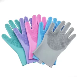 OEM Reusable Silicone Brush Scrubber Gloves Heat Resistant Waterproof Durable for Dishwashing Kitchen Pet Hair Care Car Washing
