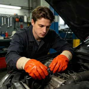 Oil Resistant 26cm Hi Vis Fluorescent PVC Industrial Safety Gloves with Knit Wrist for Automotive and Cleaning