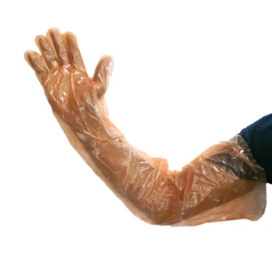 Okuny Veterinary Long Sleeve PE Disposable Gloves HDPE Safety Gloves Elastic Band