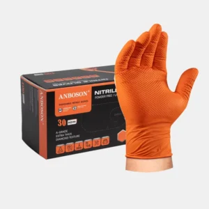 Orange 8 Mil Heavy Duty Nitrile Gloves Diamond Texture Waterproof Durable for Machinery Maintenance Construction Work Disposable