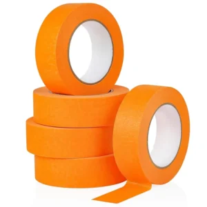 Orange Masking Tape 5 Rolls 36mm X 55 Yards Crepe Paper with Acrylic Adhesive for Painting Labeling & DIY