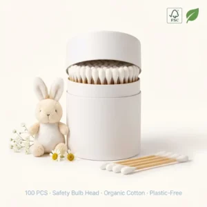 Organic Baby Cotton Swabs Safety Bulb Head Eco Friendly Biodegradable Newborn Ear Nose Gentle Soft FSC Certified OEM Custom