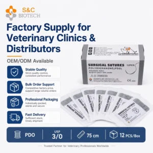 PDO Absorbable Surgical Sutures for Veterinary Use Polydioxanone Monofilament with Needle for Pet Wound Closure 12PCS Box