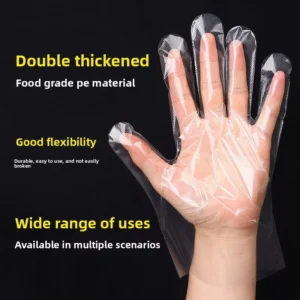 PE Non Slip Thick Transparent Food Grade Disposable Gloves Minimalist Packaging Catering Food Delivery 100 Pieces Bag Bulk