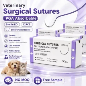 PGA Polyglycolic Acid Absorbable Veterinary Suture with Sharp Needle Sterile Surgical Sutures for Dogs and Cats