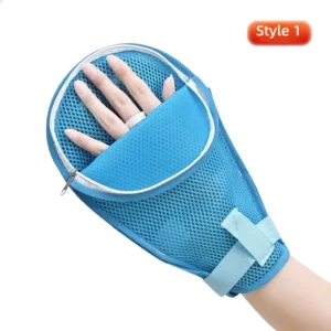 Patient Hand Gloves Mesh Fabric Nylon XXL Size Easy Exercise Recovery Protection Blue Elderly Stroke Hemiplegia