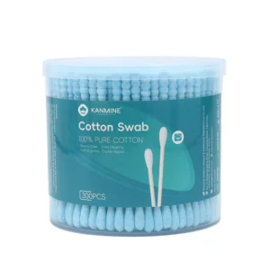 Personal Care Makeup Blue Round Screw Tip Cotton Swab 300pcs Paper Stick Cotton Bud with pp Box