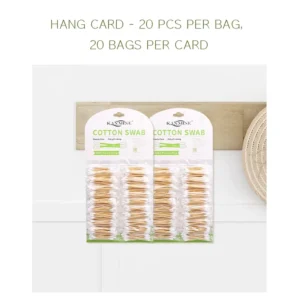 Personal Hygiene 20 Pcs Per Bag 20 Bags Per Cotton Buds 300PCS Bamboo Stick Cotton Swab with hang Travel Packaging