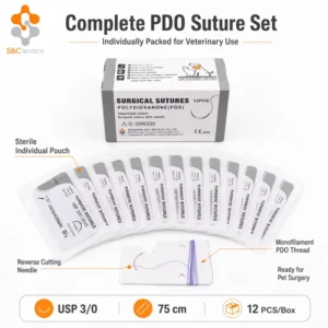 Pet Clinic PDO Suture with Needle Veterinary Absorbable Polydioxanone Surgical Sutures for Dog Cat Soft Tissue Closure