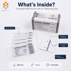 Pet Veterinary PDO Surgical Suture with Needle Absorbable Monofilament Polydioxanone Sutures for Dog Cat Clinic 12PCS Box