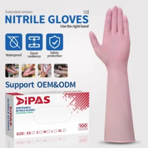 Pink 15 Inch Nitrile Gloves Latex Free Silicone Free Powder Free Grain Texture Fingers Durable Waterproof Comfortable Fit