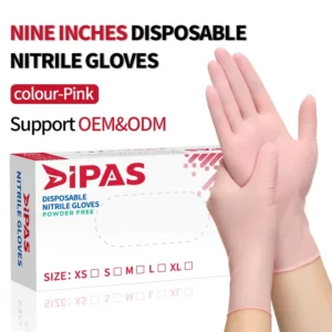 Pink Nitrile Gloves 9 Inch Powderless Food Grade & Industrial Use