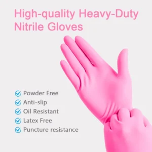 Pink Nitrile Gloves Powder Free Latex Free Disposable Textured for Beauty Salon Manicure Use