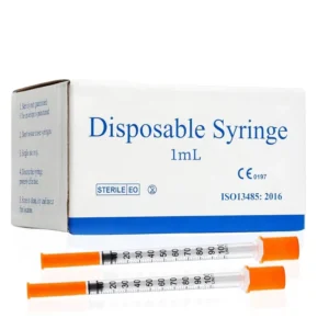 Plastic 1ml 31G Syringe 5/16″ (8mm) Needle Disposable Individual Package Pack of 100