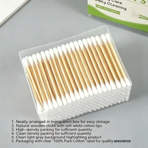 Plastic Free Large End OEM Qtips 200pcs Cotton Swabs Bamboo Stick Cotton Buds with pp Square Box