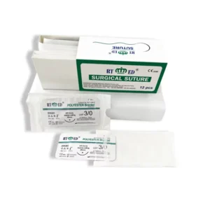 Polyester White Tape Wide 5mm 50CM Length Double Round Bodied Needle Non absorbable Surgical Suture