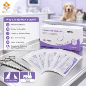 Polyglycolic Acid PGA Absorbable Veterinary Surgical Suture Braided Coated Sterile Sutures for Pet Clinics