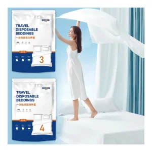 Portable Queen Size Folded Bed Linens Kit 4PCs Disposable Sheet Quilt Cover and Pillowcase Set for Home or Travel