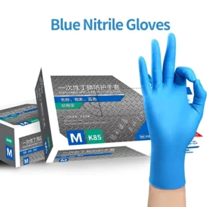 Powder Free 9 Inches Exam Cleanroom Gloves Disposable Blue Nitrile Safety Gloves for Laboratory Clinic