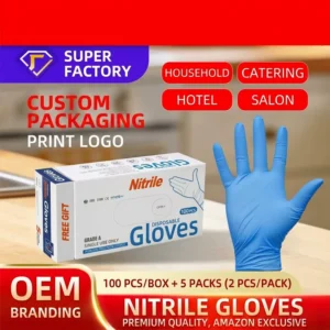 Powder Free Blue Nitrile Disposable Gloves Examination Gloves Sample