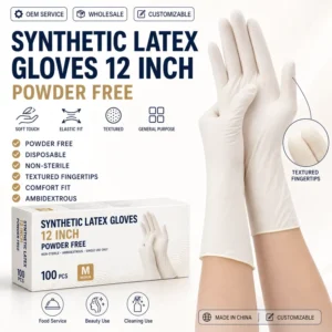 Powder Free Disposable Latex Examination Gloves with Textured Grip for Cleaning and Lab Use