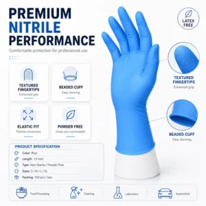 Powder Free Latex Free Disposable Nitrile Examination Gloves Non Sterile for Lab and Care Use