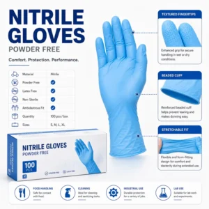 Powder Free Latex Free Disposable Nitrile Gloves Non Sterile for Food Cleaning and Industrial Use
