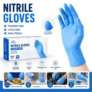 Powder Free Latex Free Disposable Nitrile Gloves Non Sterile for Food Cleaning and Industrial Use