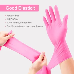 Powder Free Latex Free Disposable Nitrile Surgical Gloves Tear Resistant Puncture Resistant Textured Surface Pink