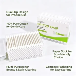 Precision Disposable Double Precision Tips 200pcs Paper Sticks Cotton Buds Cotton Swabs with Flat Square Box