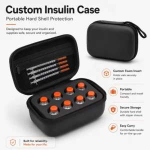 Premium Custom Insulin Carrying Case Eva Hard Shell Diabetic Organizer with Foam Insert for Vials and Syringes Travel Storage