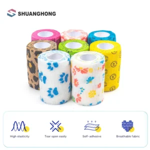 Printed Latex Free Flexible Non woven Vet Wrap Self Adhesive Elastic Cohesive Bandage for Pets Animals