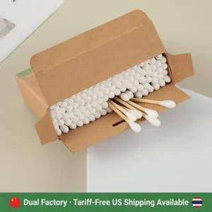 Private Label Thailand Factory 100pcs Cotton Swabs Bamboo Stick Cotton Buds with Kraft Paper Box Aircraft Hole Hang Card