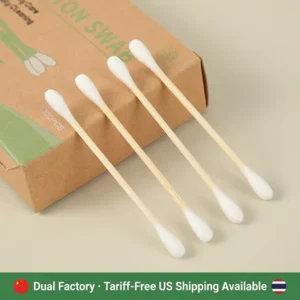 Private Label Thailand Factory Cotton Swabs 100pcs Bamboo Sticks Q Tips Cotton Buds with Kraft Paper Box