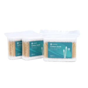 Private Label Thailand Factory Double Round Tip Cotton Bud 200pcs Bamboo Stick Cotton Swab with pp Bag