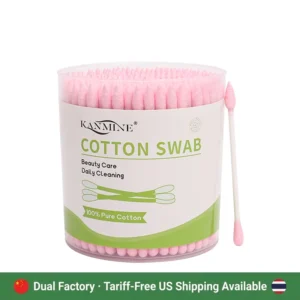 Private Label Thailand Factory Pointed Round Head Cotton Swab 200pcs Paper Stick Cotton Bud With Round Box