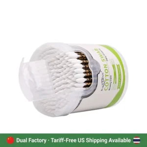 Private Label Thailand Factory Pointed Round Head Pattern Cotton Swab 200pcs Paper Stick Cotton Bud With Round Box