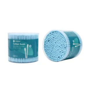 Pure Organic Large Pack Blue Round Screw Tip Cotton Swab 300pcs Paper Stick Cotton Bud with pp Box