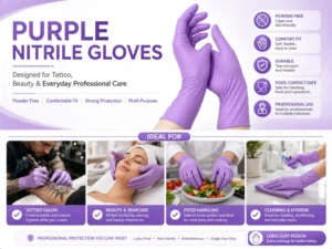 Purple Disposable Nitrile Gloves for Tattoo Salon & Beauty Industry, Customizable Food Grade Factory Direct Supply