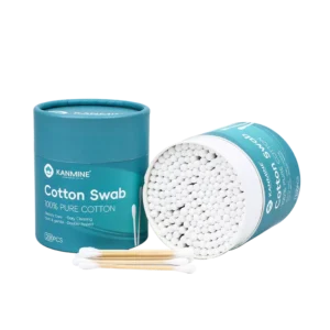 Q Tip Eco Friendly Cotton Bud 200pcs Bamboo Stick Cotton Swab with Round Paper Box