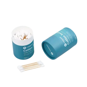Q Tip Eco Friendly Makeup Remove Ear Clean Cotton Bud 100pcs Bamboo Stick Cotton Swab with Paper Round Box