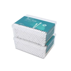 Q Tips Baby Ear Cleaning Cotton Double Round Tip Cotton Bud 200pcs Bamboo Stick Cotton Swab with Square Box