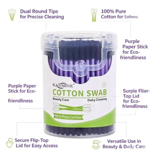 Q Tips Ear Cleaning Cotton Bud 150Pcs Purple Paper Sticks Black Tip Cotton Swabs With Bullet Cover Box